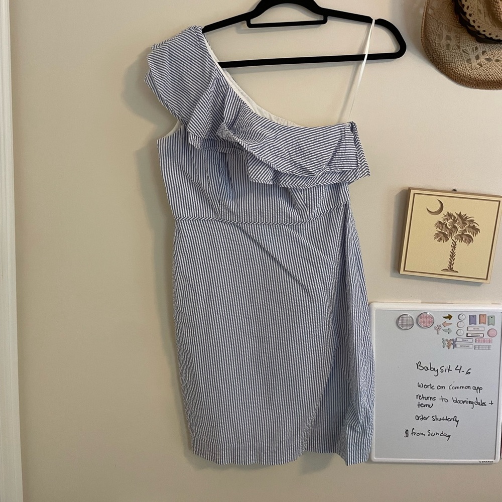 J.Crew size 8p one shoulder pinstriped dress ruffle dress